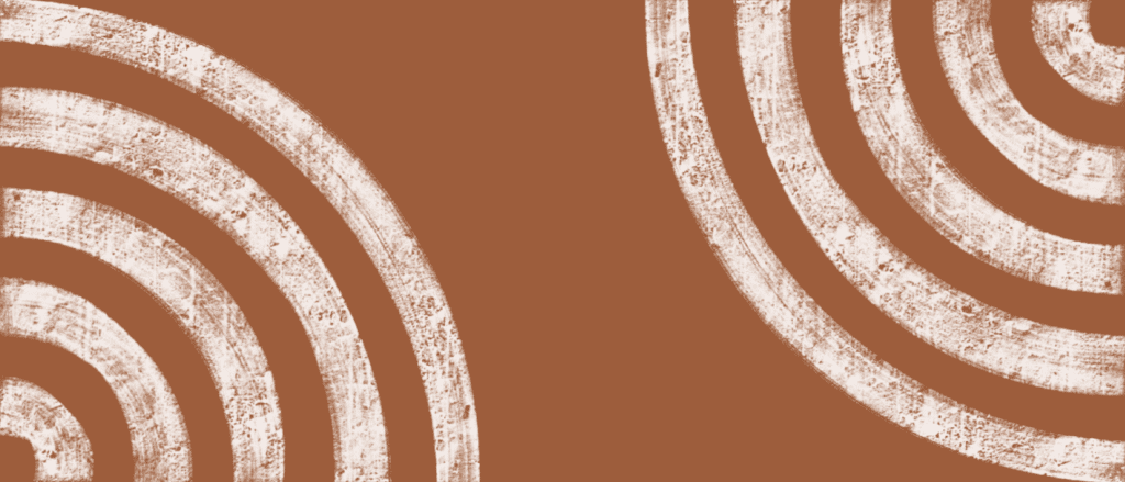Abstract geometric pattern with white spirals on a textured brown background, offering a modern and artistic design aesthetic.