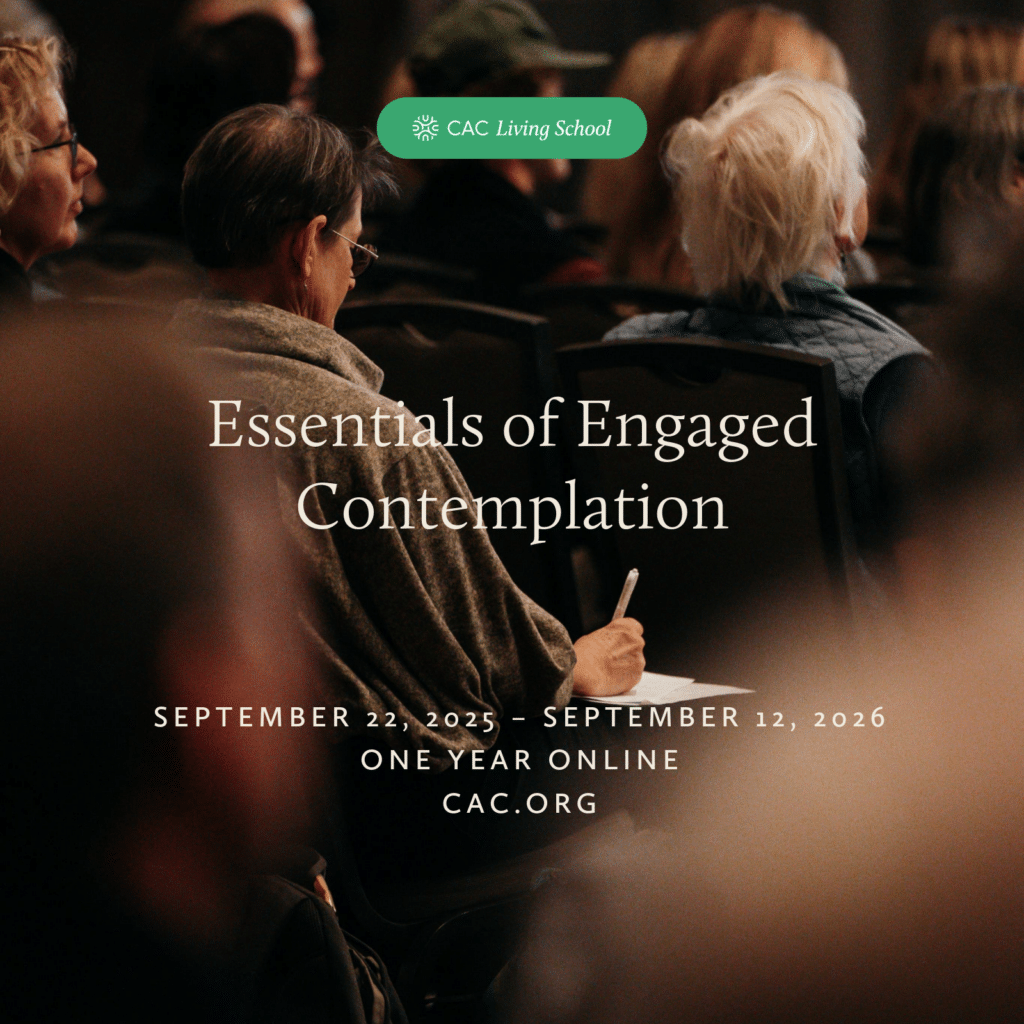 A student takes notes in the Essentials of Engaged Contemplation course
