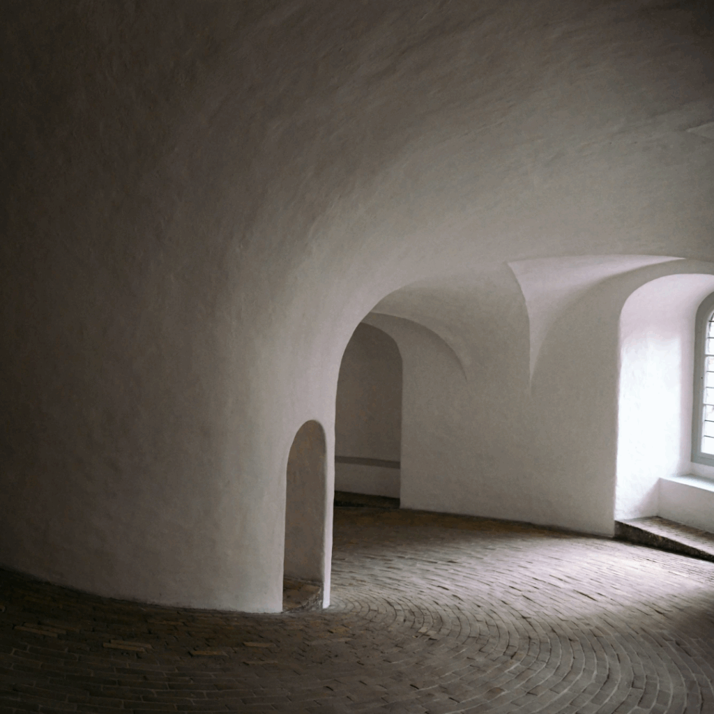 black and white photo of an archway for event featuring Brian McLaren, James Finley & Carmen Acevedo Butcher.